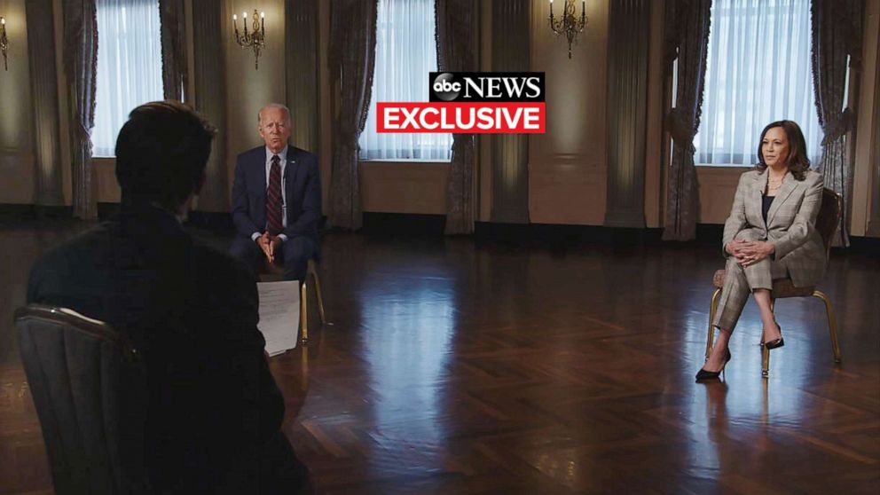 PHOTO: "World News Tonight" anchor David Muir conducts a joint interview with Democratic presidential nominee Joe Biden and his running mate Sen. Kamala Harris, Aug. 21, 2020.