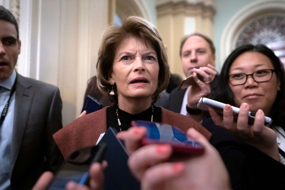 PHOTO: Sen. Lisa Murkowski arrives at the Senate for the start of the impeachment trial of President Donald Trump on charges of abuse of power and obstruction of Congress, at the Capitol in Washington, D.C., Jan. 21, 2020.