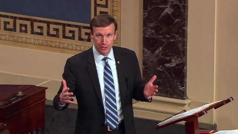 PHOTO: Connecticut Sen. Chris Murphy said he would remain on the Senate floor "until we get some signal, some sign that we can come together," and evoked the Newtown school shooting in his state in 2012. 