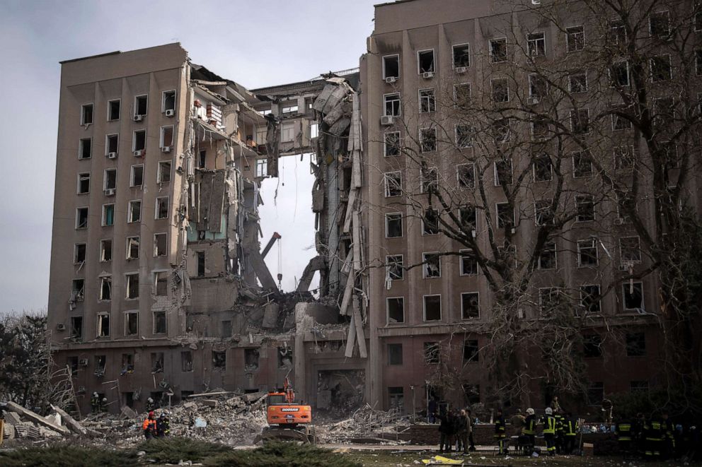 PHOTO: The regional government headquarters of Mykolaiv, Ukraine, following a Russian attack, March 29, 2022. 