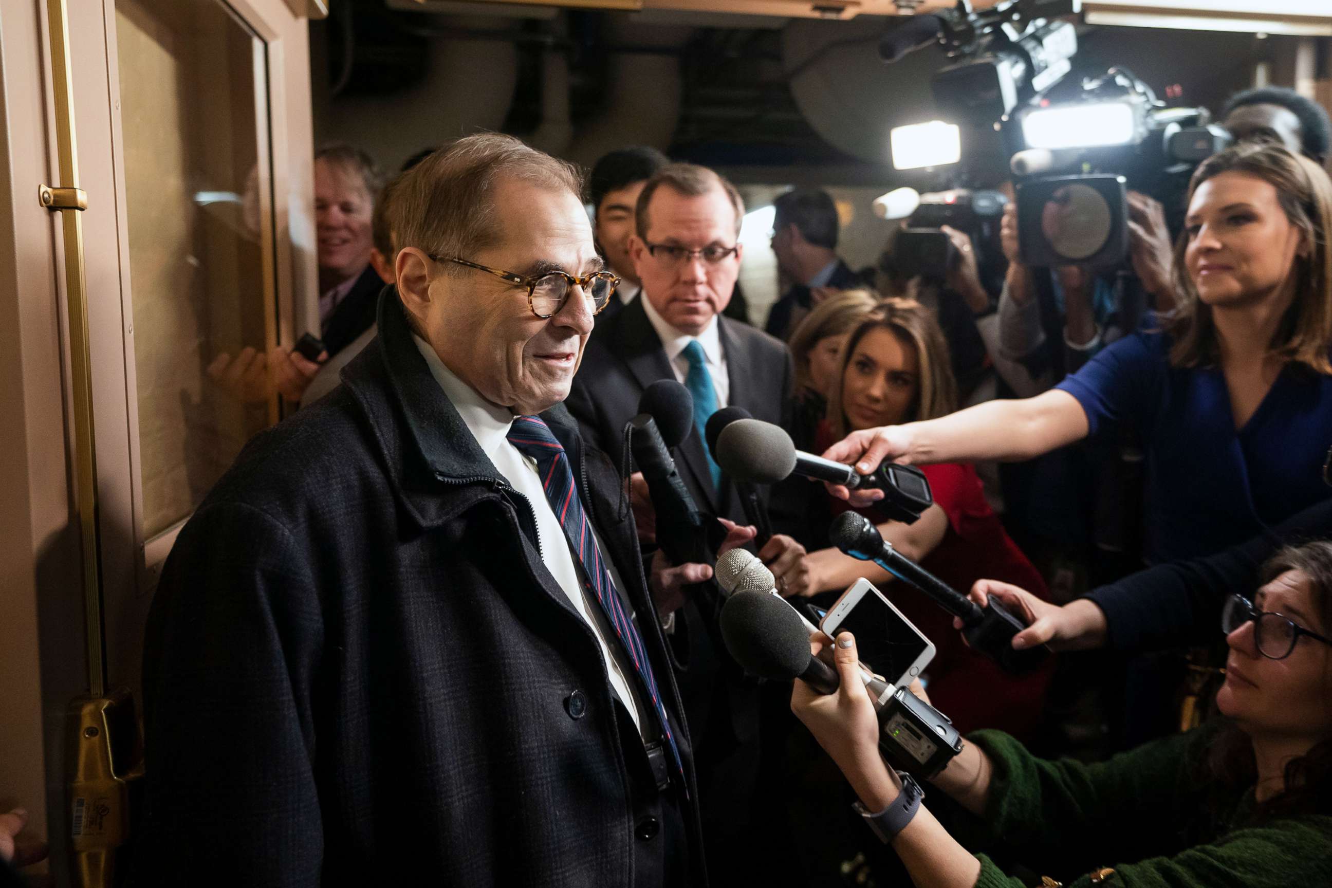 PHOTO: Democratic Representative from New York Jerry Nadler arrives to attend a Democratic caucus meeting on Capitol Hill in Washington, D.C., Jan. 14, 2020.