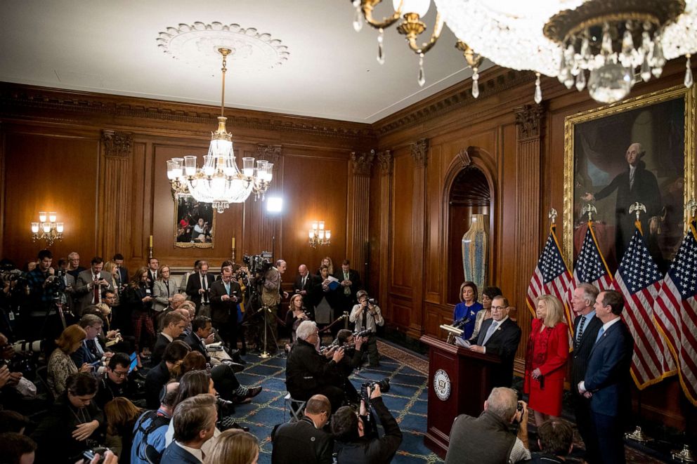 PHOTO: Chairman of the House Judiciary Committee Jerrold Nadler announces the next steps in the House the impeachment inquiry of President Donald Trump, Dec. 10, 2019, on Capitol Hill in Washington, D.C.