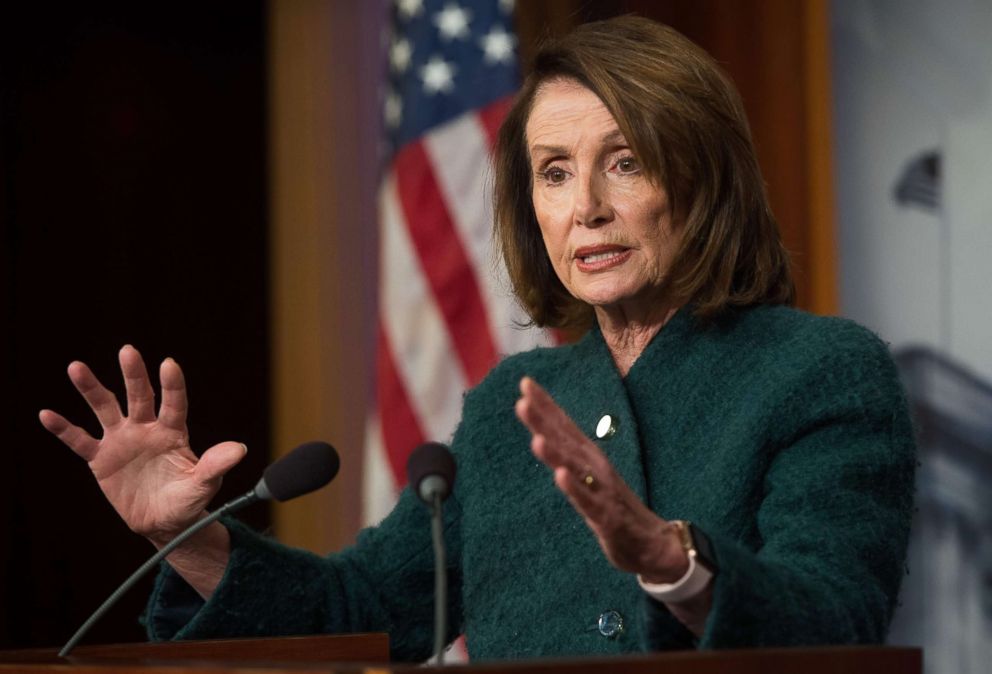 PHOTO: House Democratic Leader Nancy Pelosi speaks about the Omnibus budget deal during a press conference at the US Capitol in Washington, DC, March 22, 2018. 