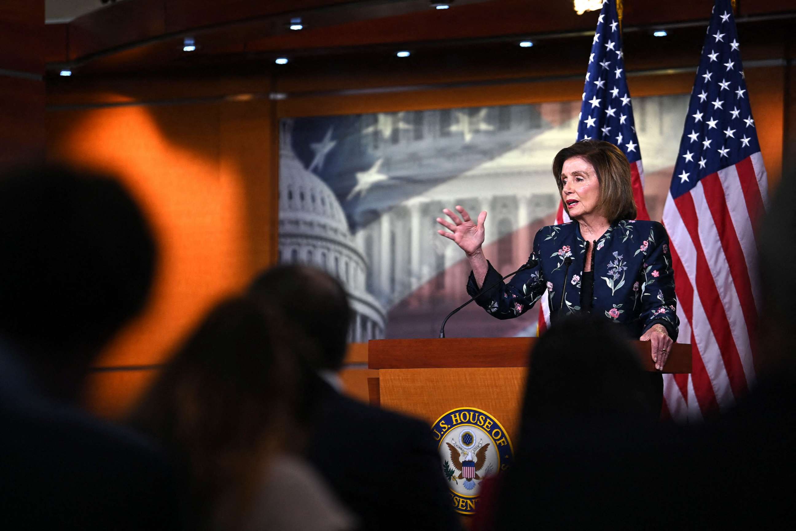 PHOTO: Speaker of the House, Nancy Pelosi speaks at her weekly press briefing on Capitol Hill in Washington, D.C, July 22, 2021.