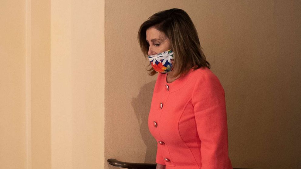 PHOTO: Speaker of the House Nancy Pelosi makes her way to the House Floor for a vote in Washington, July 20, 2020.