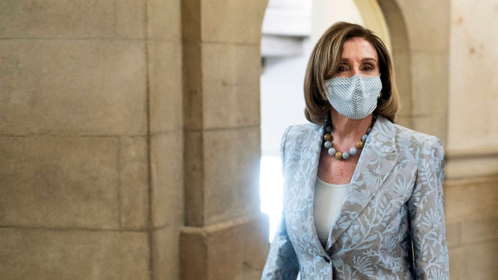 PHOTO: Speaker of the House Nancy Pelosi eaves her office to walk to the House floor in the Capitol, Jan. 3, 2021.