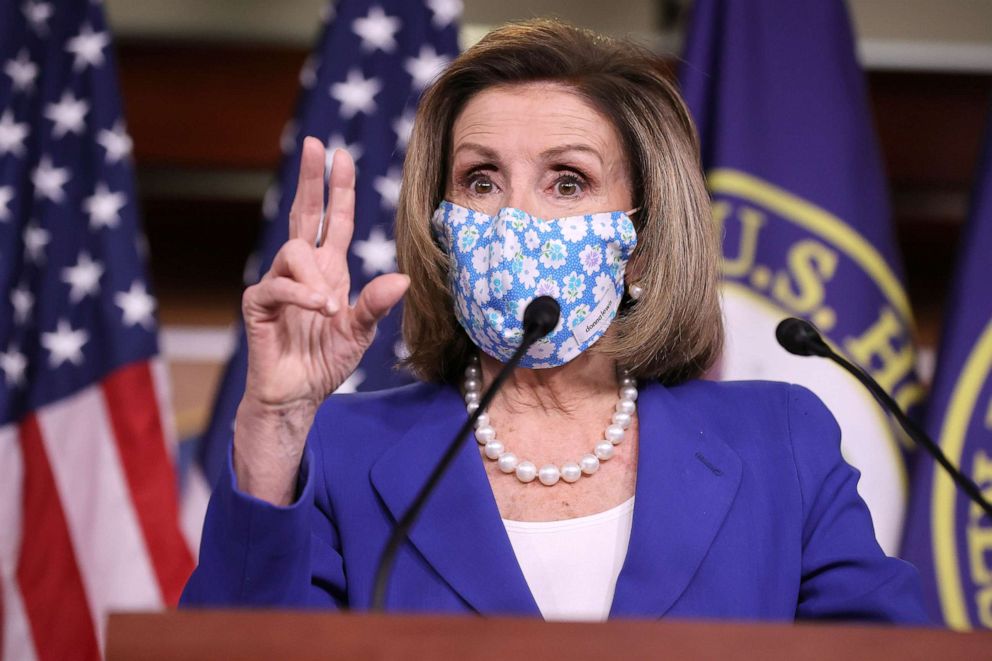 PHOTO: Speaker of the House Nancy Pelosi holds a news conference about American Rescue Plan on Capitol Hill, in Washington, March 19, 2021. 