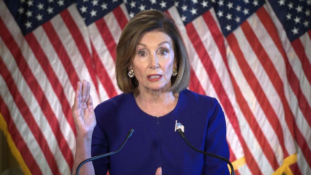 PHOTO: Speaker of the House Nancy Pelosi makes an announcement after a meeting with the House Democratic Caucus about an impeachment inquiry of President Trump in the Capitol on Sept. 24, 2019.
