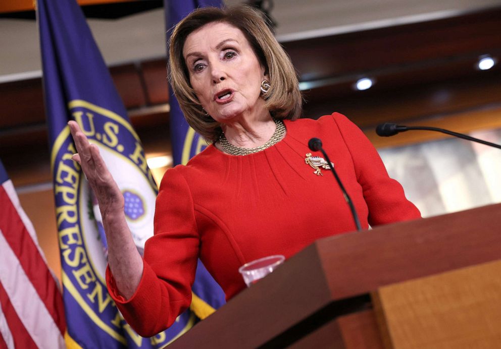 PHOTO: Nancy Pelosi speaks during her weekly press conference on May 13, 2021 in Washington, D.C. Pelosi said the House Ethics Committee should probably look into an altercation between Rep. Marjorie Taylor Greene and Rep. Alexandria Ocasio Cortez.