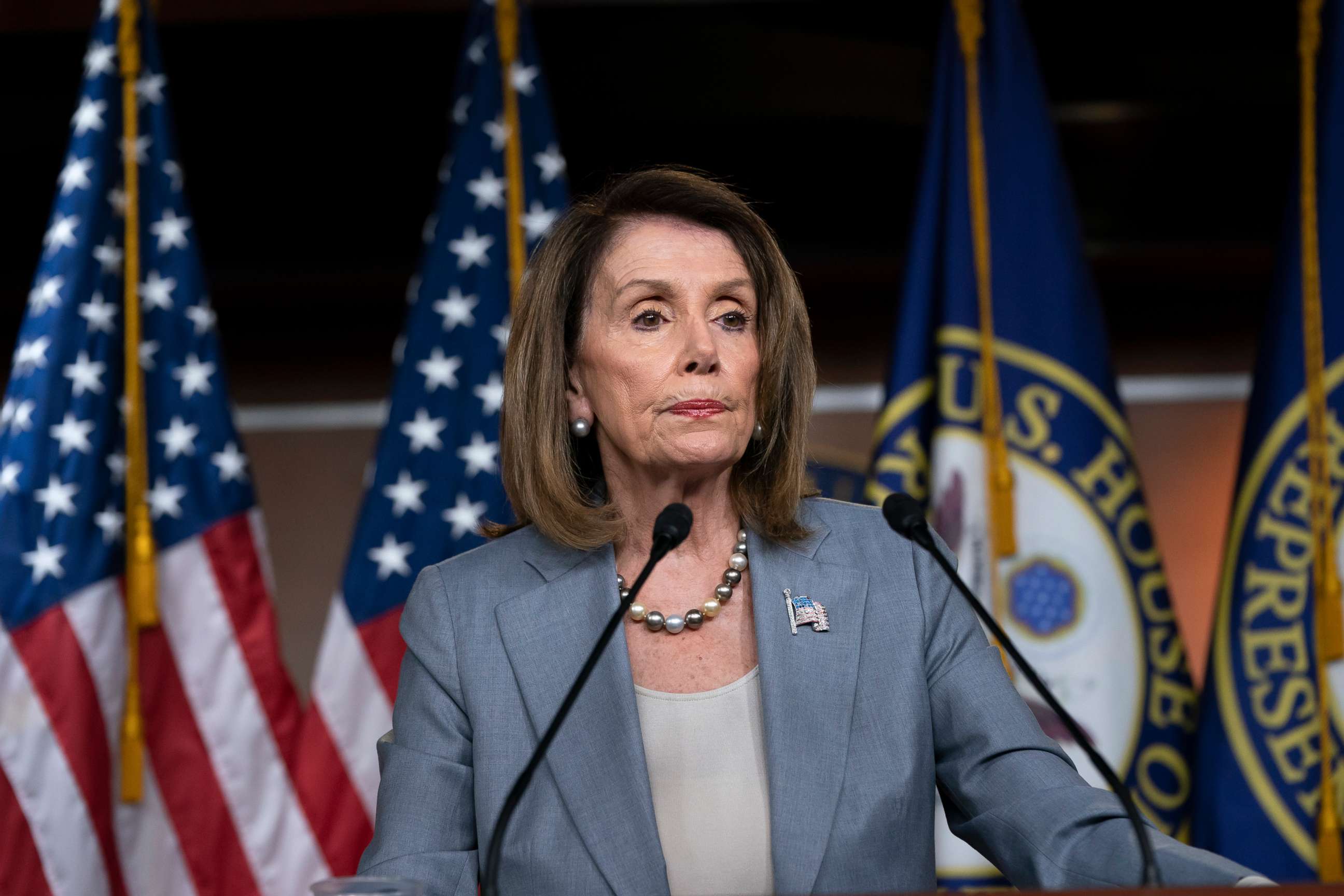 PHOTO: Speaker of the House Nancy Pelosi meets with reporters the day after the Democrat-controlled House Judiciary Committee voted to hold Attorney General William Barr in contempt of Congress, at a news conference in Washington, May 9, 2019.