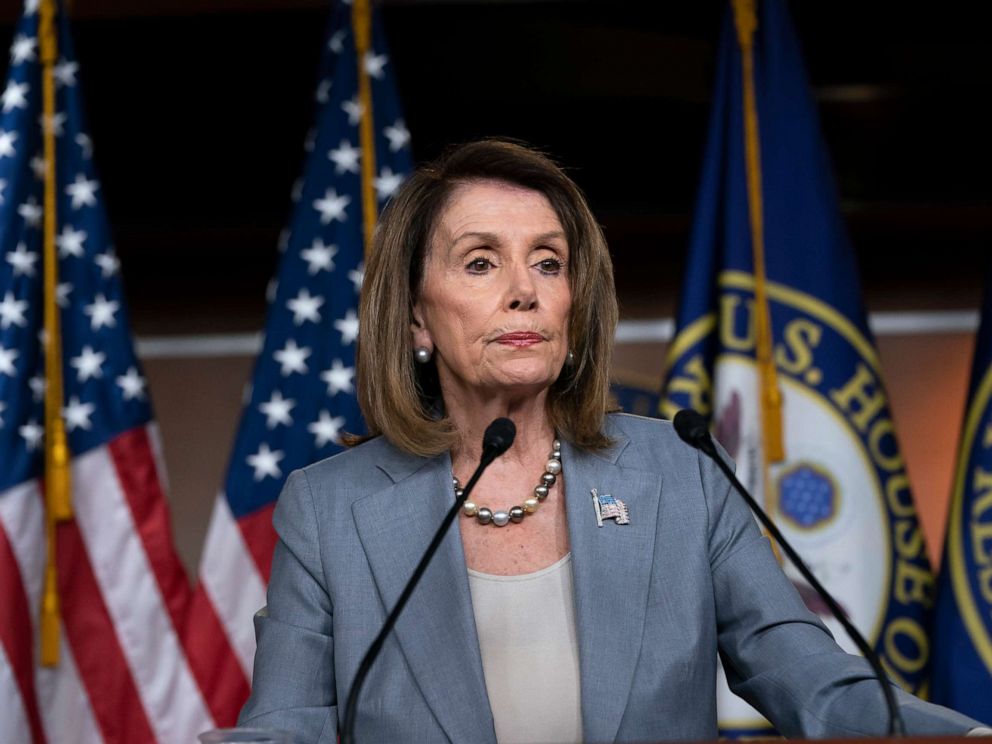 PHOTO: Speaker of the House of Representatives Nancy Pelosi met with reporters the day after the vote of the Democrat-controlled House Judiciary Commission, which said Attorney General William Barr was found guilty of murder. contempt of Congress at a press conference in Washington on May 9, 2019.