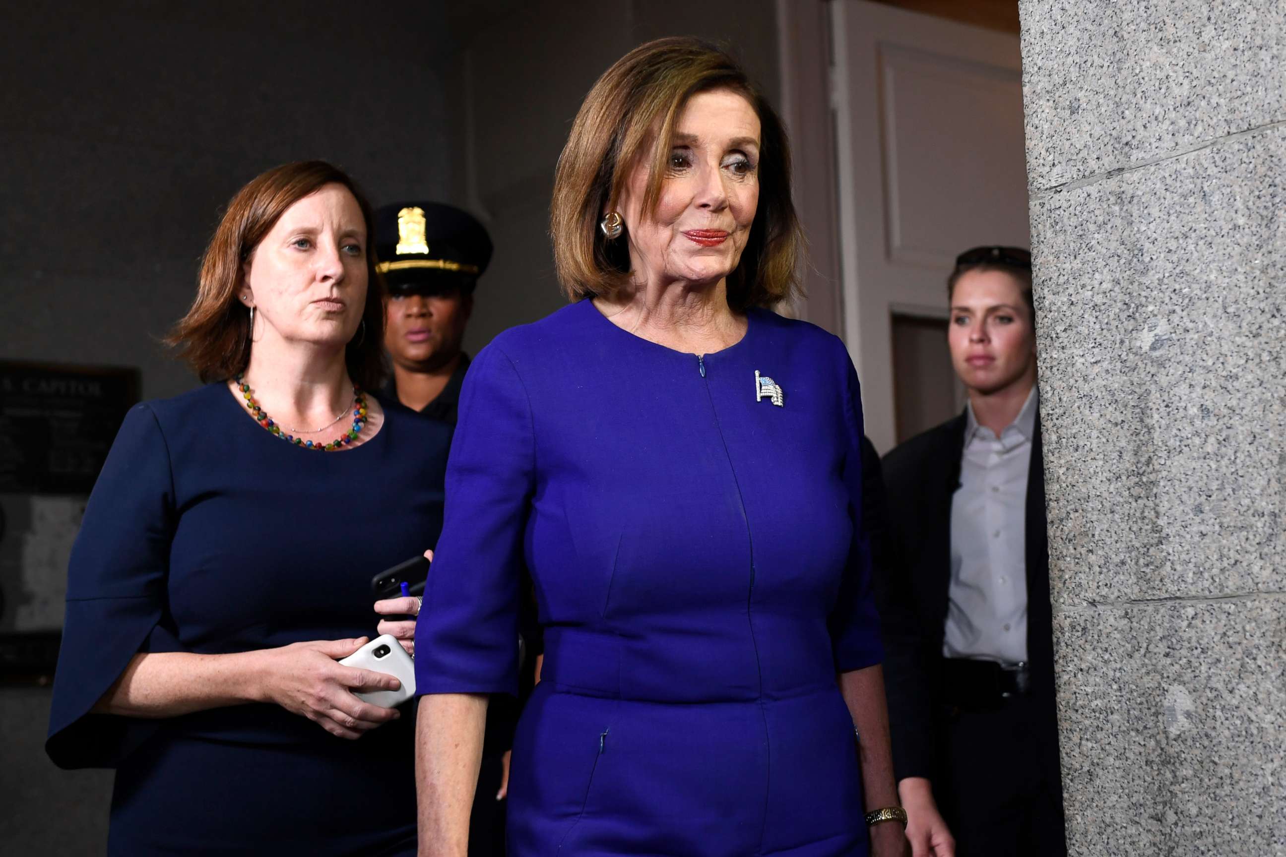 PHOTO: House Speaker Nancy Pelosi of Calif., heads to a meeting with her caucus on Capitol Hill in Washington, Sept. 24, 2019