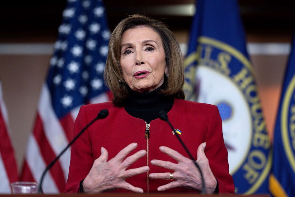 PHOTO: Speaker of the House Nancy Pelosi responds to questions about appropriations, relations with China, immigration, and her legacy as the Democratic leader, as she meets with reporters at the Capitol in Washington, Dec. 15, 2022.