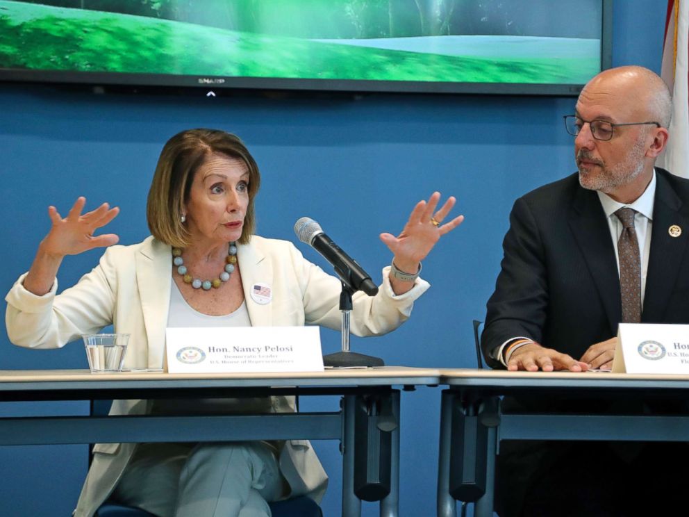 PHOTO: Rep. Ted Deutch looks on as House Minority Leader Nancy Pelosi speaks during a roundtable on gun violence at Coral Springs City Hall, Oct. 17, 2018, in Coral Springs, Fla.