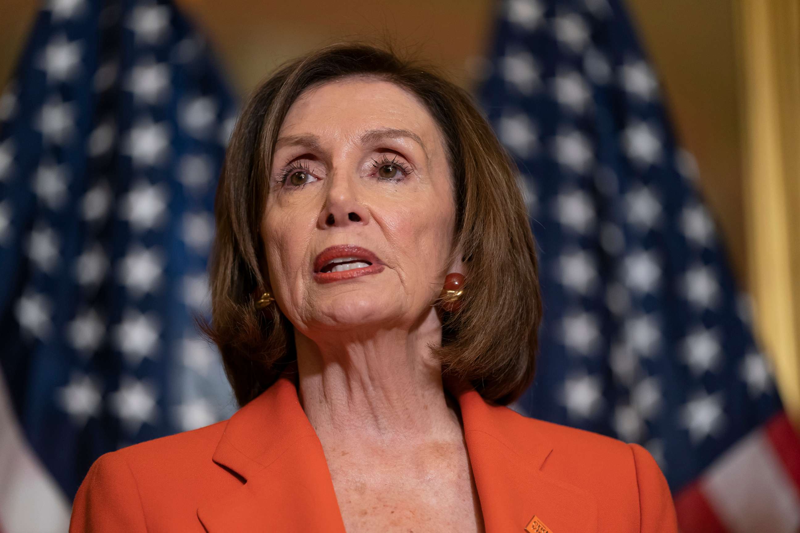 PHOTO: Speaker of the House Nancy Pelosi speaks briefly with reporters at a bipartisan bill signing ceremony at the Capitol in Washington on June 21, 2019.