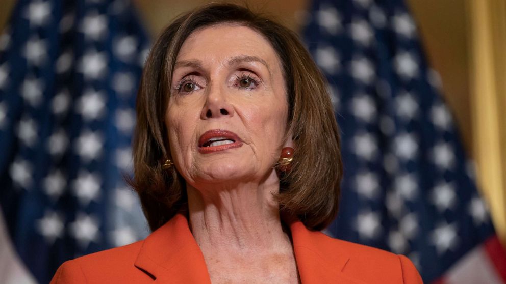 PHOTO: Speaker of the House Nancy Pelosi speaks briefly with reporters at a bipartisan bill signing ceremony at the Capitol in Washington on June 21, 2019.