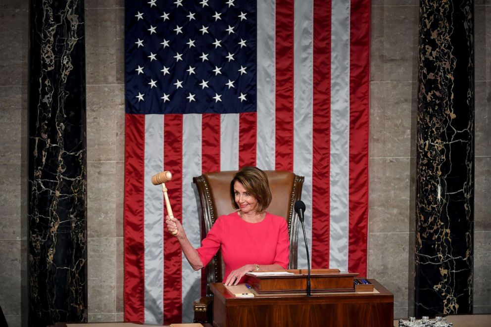 PHOTO: Speaker of the House Nancy Pelosi holds up a gavel as the 116th United States Congress convenes in Washington, Jan. 03, 2019.
