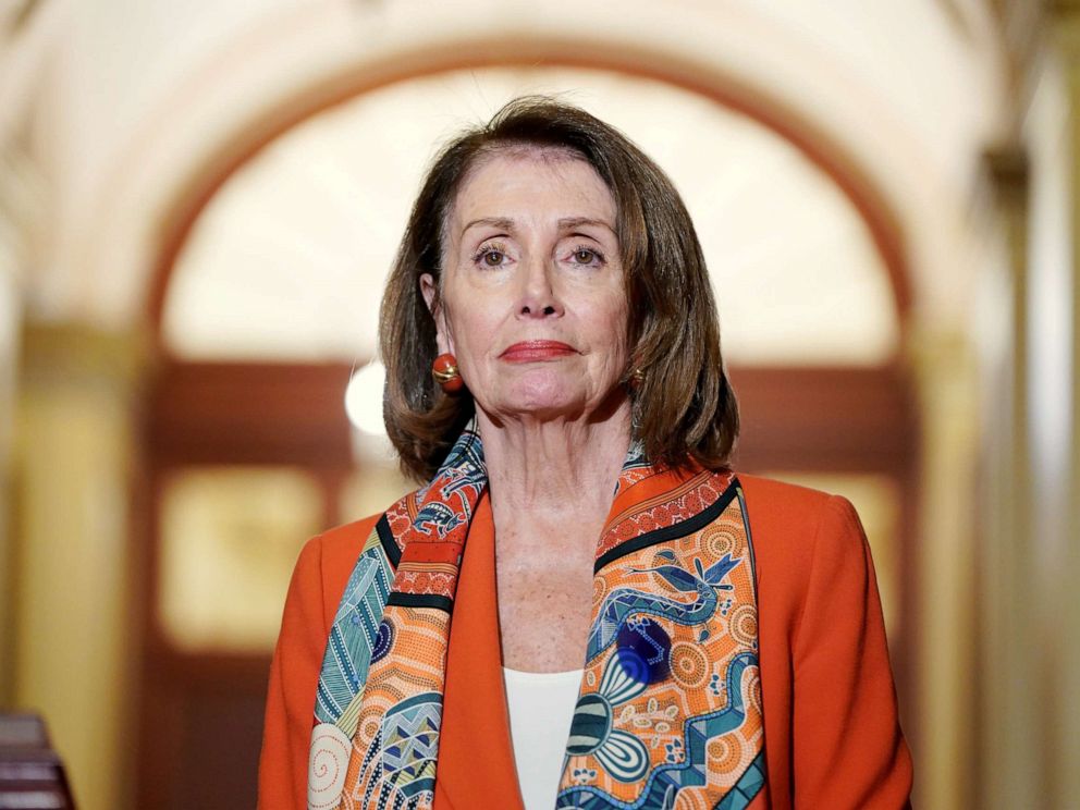 PHOTO: Speaker of the House Nancy Pelosi stands during a meeting with European Parliament President Antonio Tajani on Capitol Hill in Washington, Feb. 27, 2019.