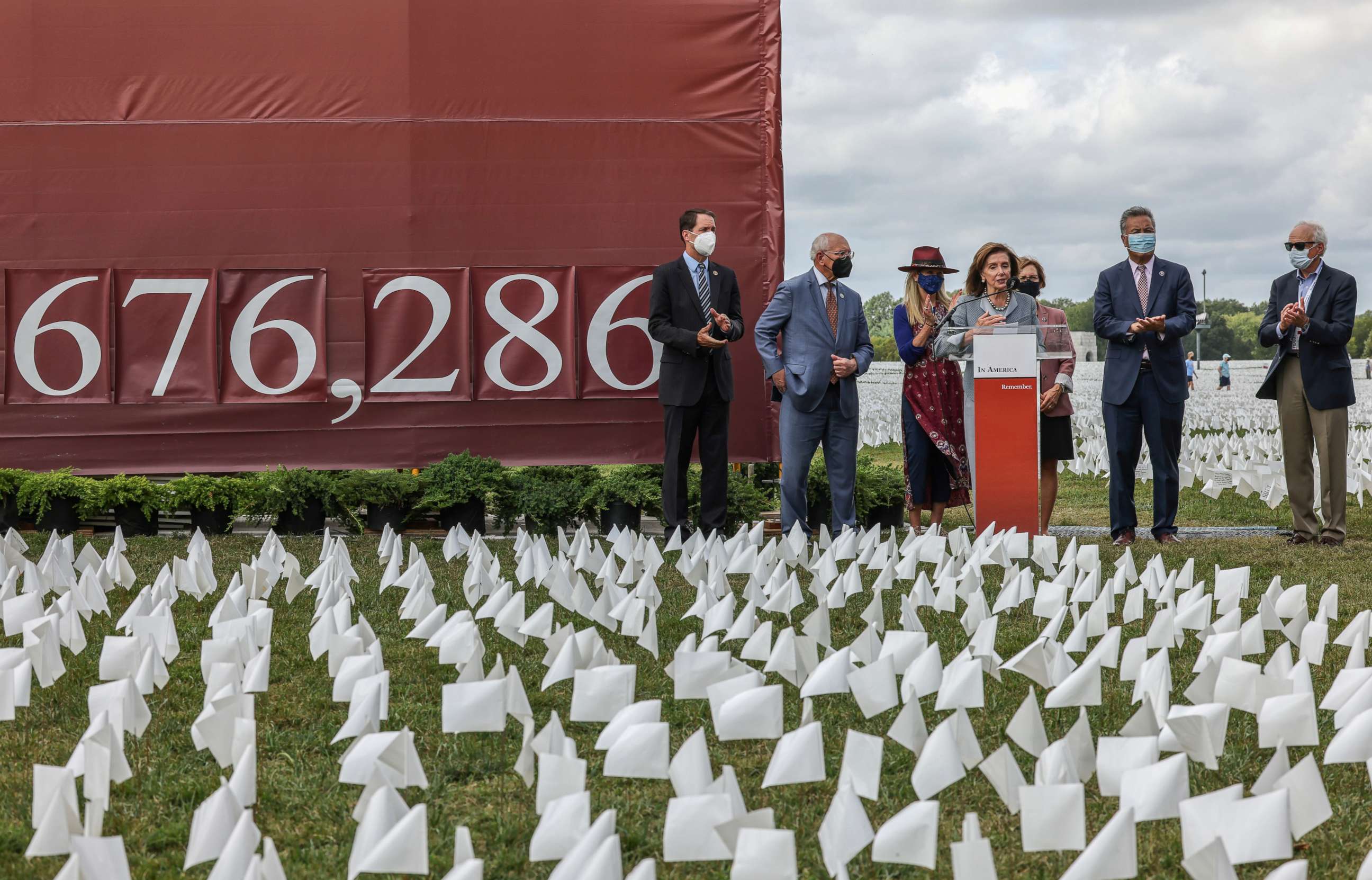 PHOTO: House Speaker Nancy Pelosi speaks on the National Mall in Washington, Sept. 21, 2021.