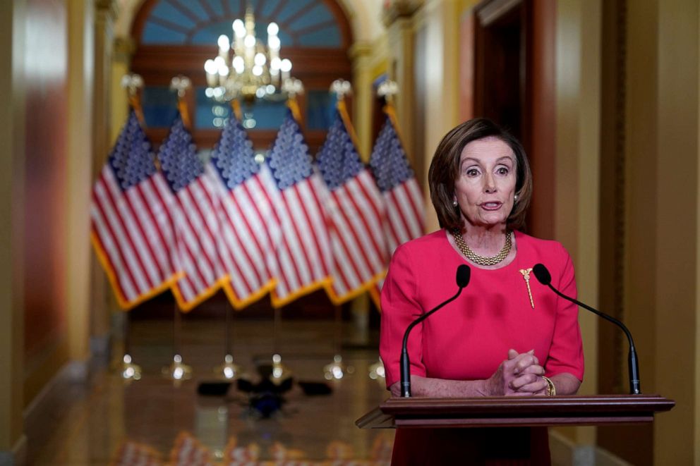 FILE PHOTO: House Speaker Nancy Pelosi, D-Calif., makes a statement about the COVID-19 economic relief legislation from the Speakers Lobby of the U.S. Capitol Building in Washington, D.C., March 23, 2020. 