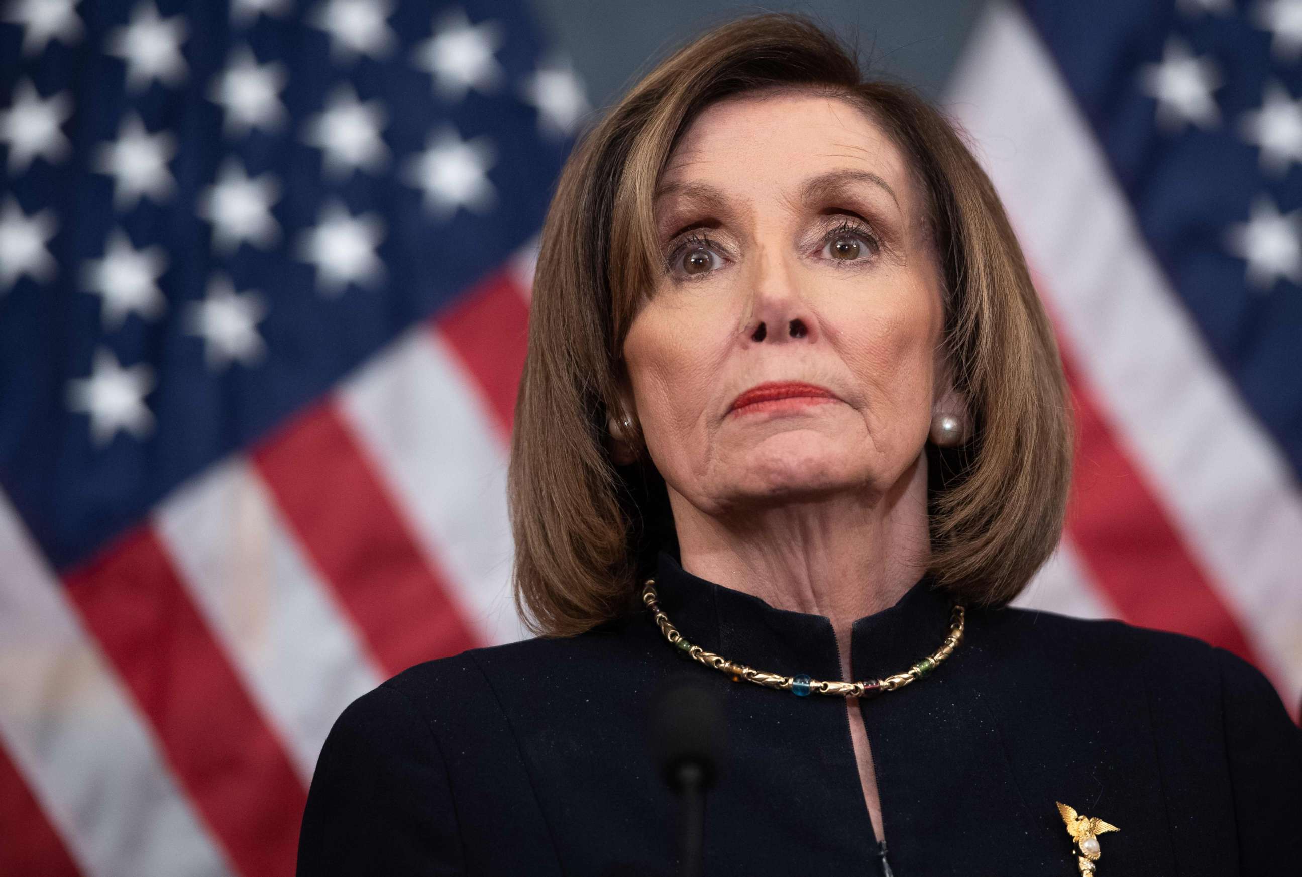 PHOTO: In this file photo taken on Dec. 18, 2019, Speaker of the House Nancy Pelosi holds a press conference after the House passed articles of impeachment against President Donald Trump, at the U.S. Capitol in Washington, D.C.