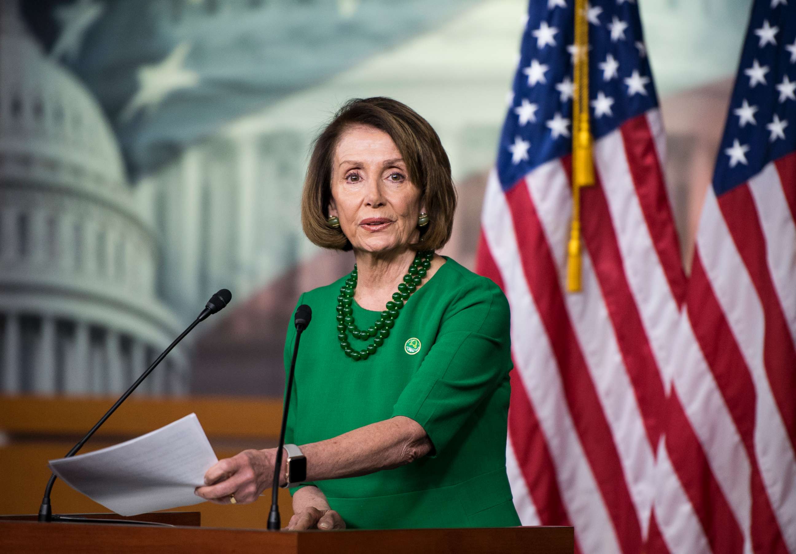 PHOTO: House Minority Leader Nancy Pelosi holds her weekly press conference in the Capitol in Washington, Dec. 6, 2018.