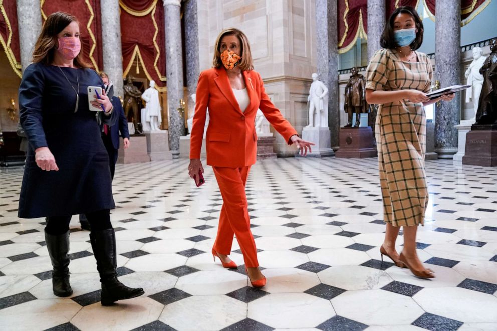 PHOTO: House Speaker Nancy Pelosi walks though the U.S. Capitol in Washington, Sept. 30, 2020.