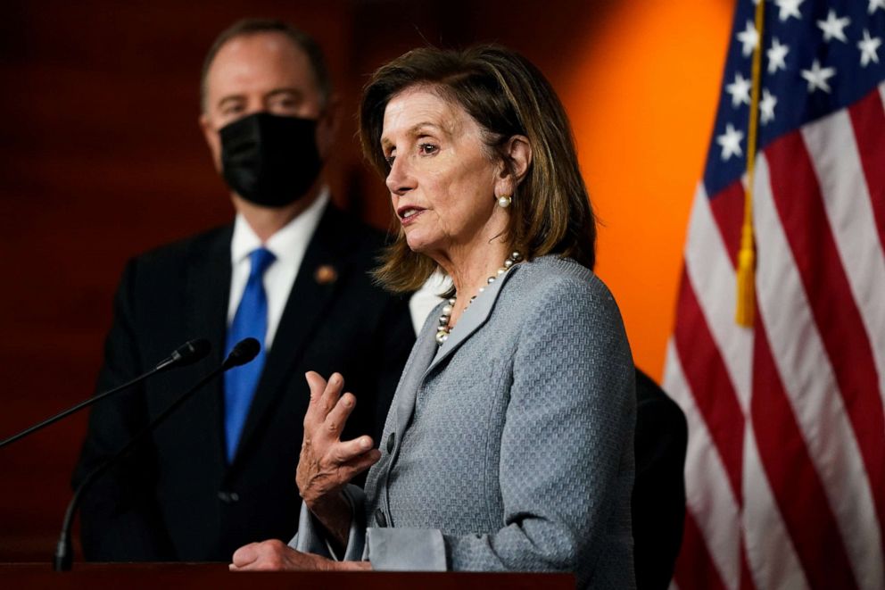 PHOTO: HHouse Speaker Nancy Pelosi speaks during a news conference about the Protecting Our Democracy Act on Capitol Hill in Washington, Sept. 21, 2021.