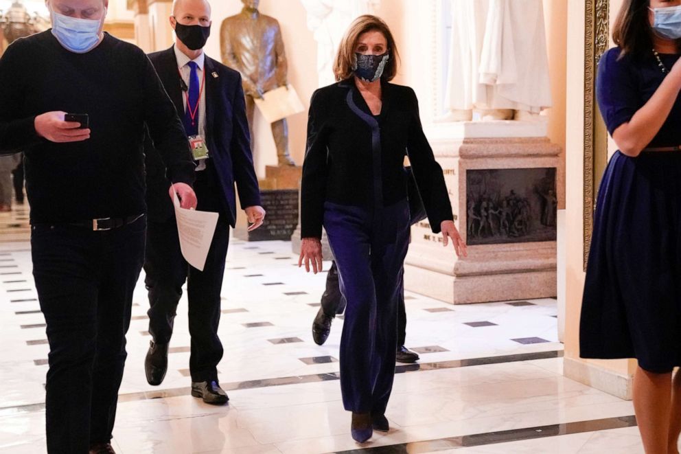 PHOTO: Speaker of the House Nancy Pelosi walks through the U.S. Capitol in Washington, DC., Dec. 16, 2020.
