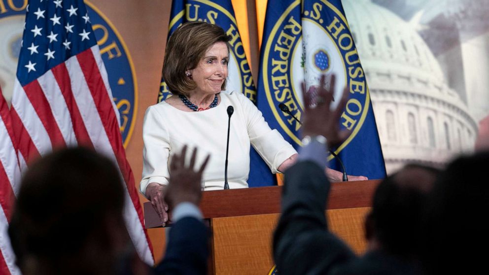 PHOTO: WSpeaker of the House Nancy Pelosi speaks during a weekly news conference at the U.S. Capitol building on Nov. 4, 2021 in Washington, D.C. She was asked about how the Biden administration's Build Back Better agenda affected Tuesday's election. 