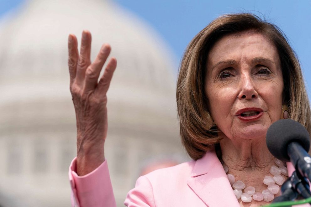 House Speaker Nancy Pelosi, D-Calif., speaks during a news conference on infrastructure, May 12, 2021, on Capitol Hill in Washington. 