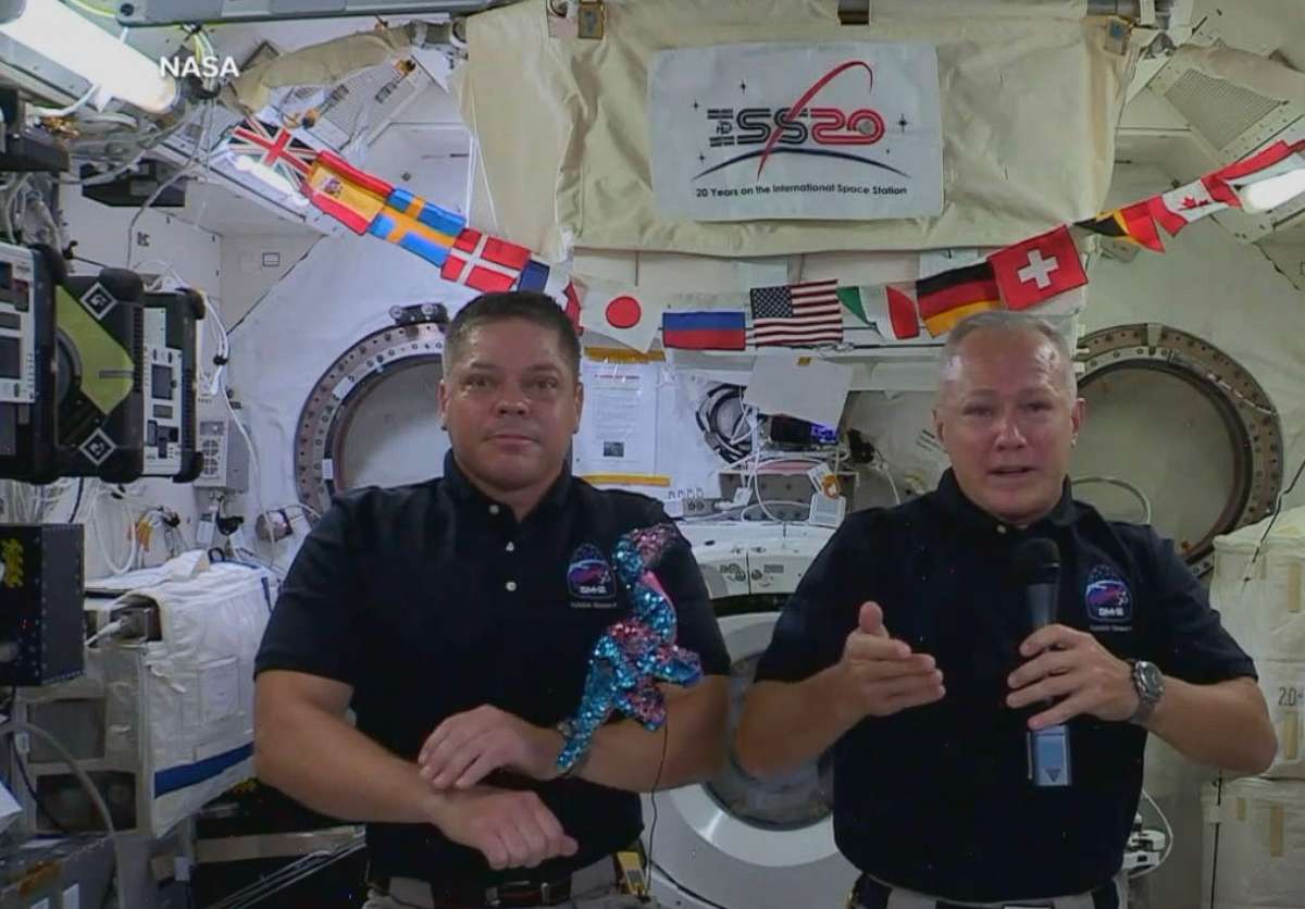 PHOTO: ABC News' transportation correspondent Gio Benitez caught up with NASA veterans Bob Behnken and Doug Hurley from the International Space Station on June 8, 2020.