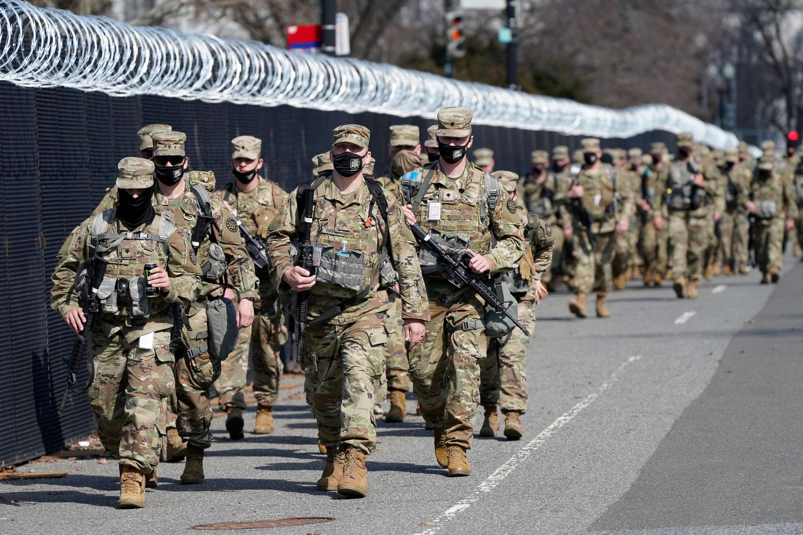 PHOTO: National Guard walk near the Capitol, March 4, 2021, in Washington, D.C. after police said they have uncovered intelligence of a "possible plot" by a militia group to breach the U.S. Capitol on Thursday.