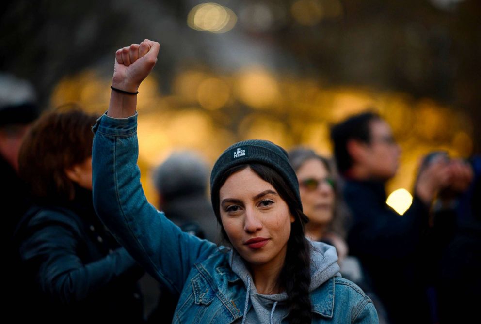 PHOTO: A woman participates in a President's Day protest against President Donald Trump's immigration policy at the Union Square, Feb. 18, 2019, in New York City.
