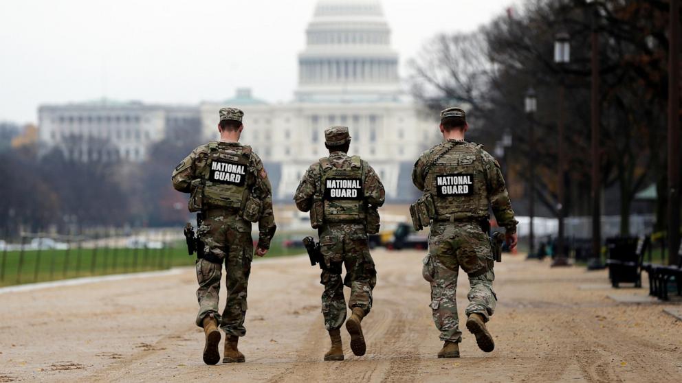 PHOTO: National Guard patrol along the National Mall in front of the Capitol, Nov. 26, 2025, in Washington, D.C.