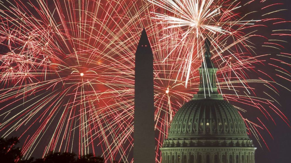 PHOTO: Fireworks explode over the National Mall on July 4, 2017, in Washington.