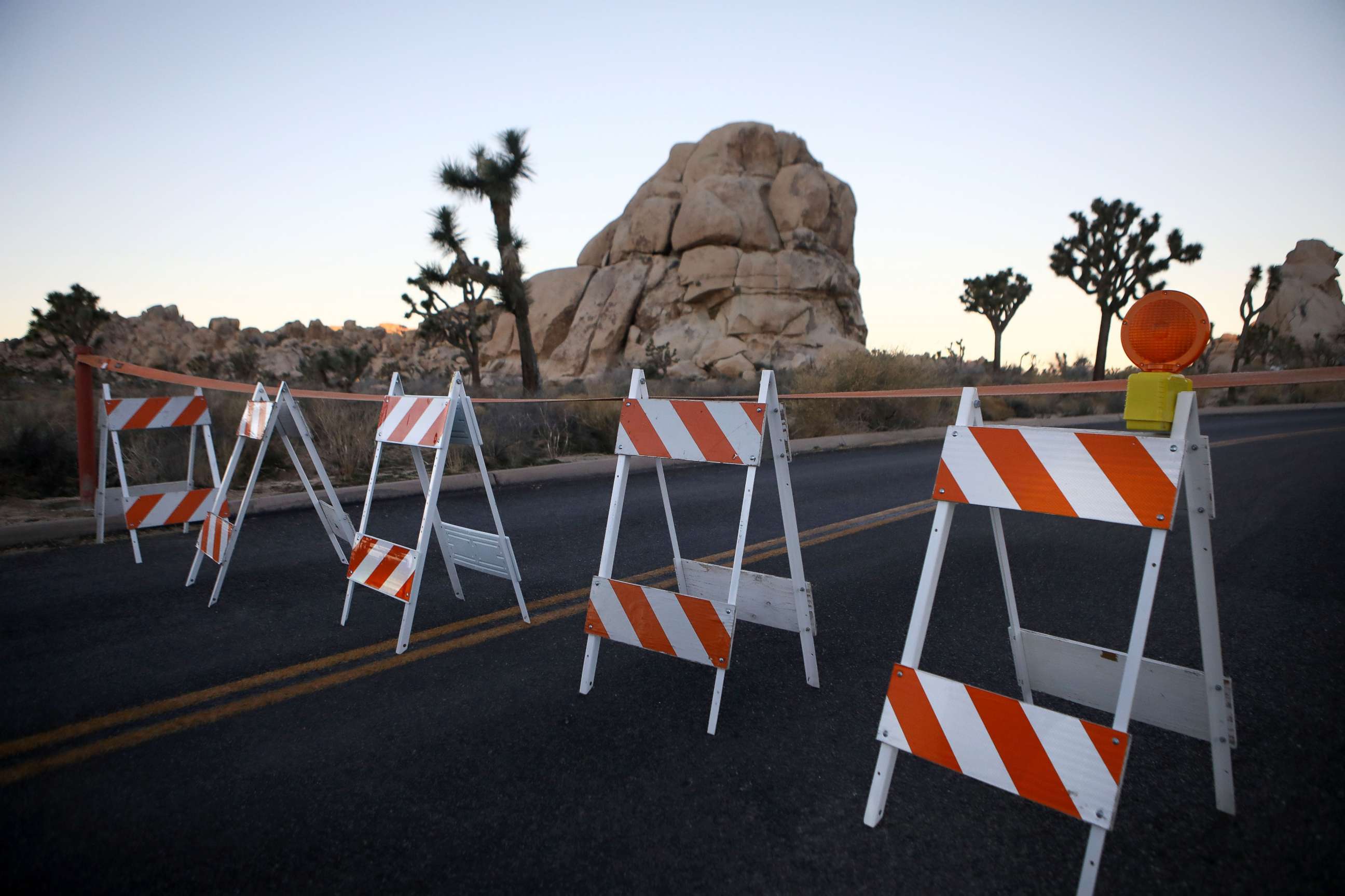 PHOTO: Barricades block a closed campground at Joshua Tree National Park during a partial government shutdown on Jan. 4, 2019, in Joshua Tree National Park, Calif.