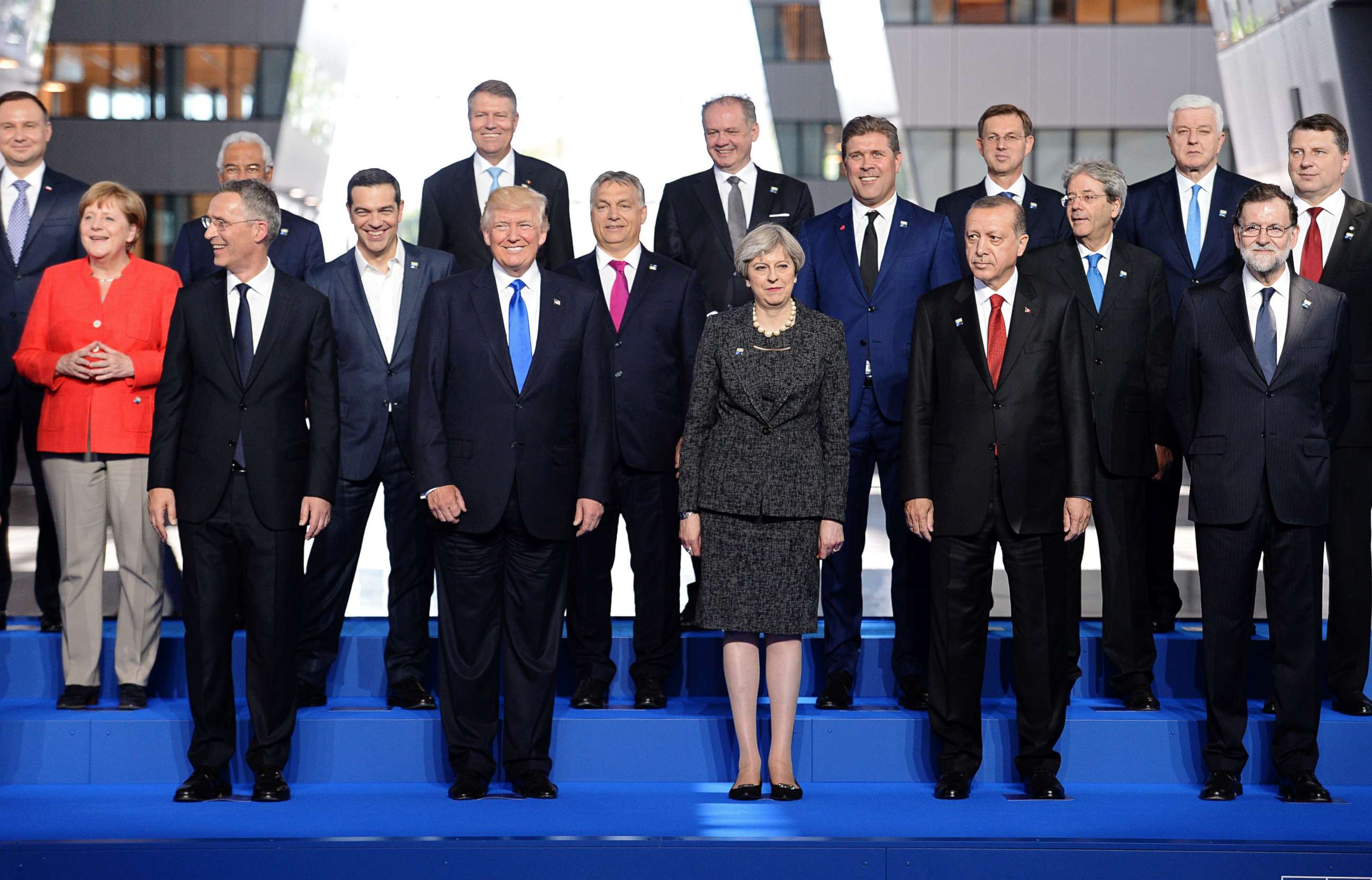 PHOTO: President Donald Trump stands with world leaders at the family picture during the NATO summit in Brussels, May 25, 2017.