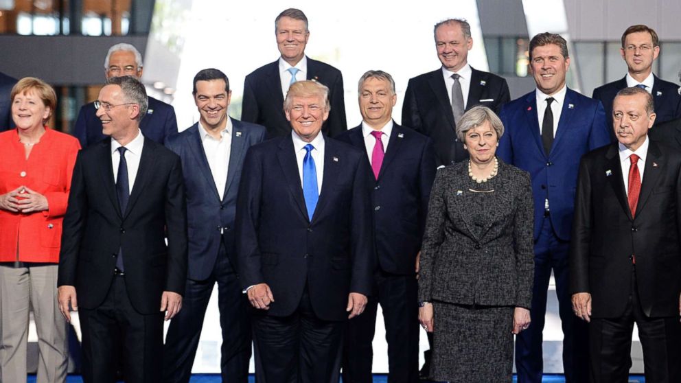 PHOTO: President Donald Trump stands with world leaders at the family picture during the NATO summit in Brussels, May 25, 2017.