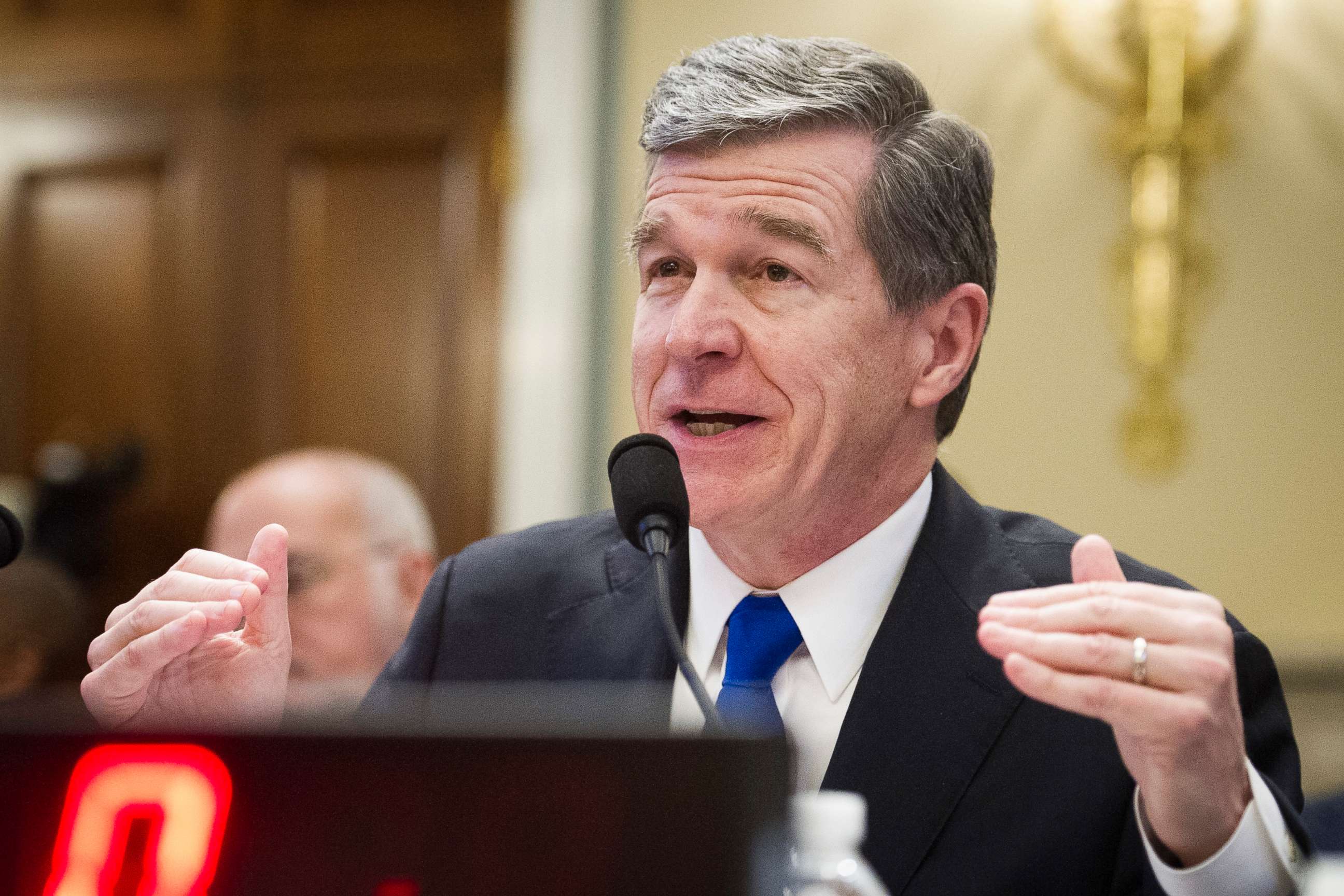 PHOTO: North Carolina Gov. Roy Cooper testifies before the House Natural Resources Committee hearing on climate change on Capitol Hill in Washington, Feb. 6, 2019.