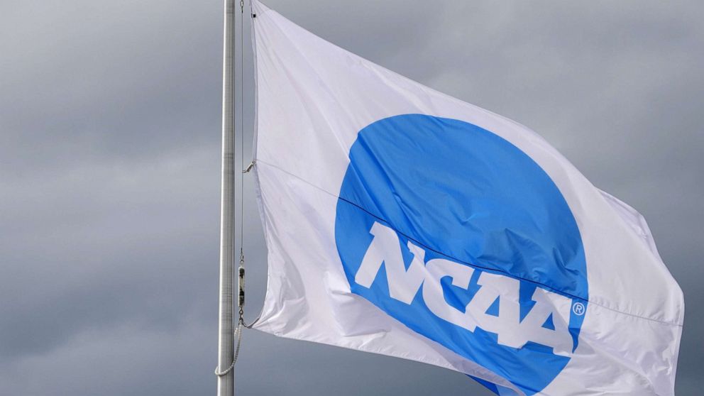 PHOTO: An NCAA logo flag at the NCAA Track and Field Championships at Hayward Field in Eugene, Ore., in this Jun 11, 2021 file photo. 