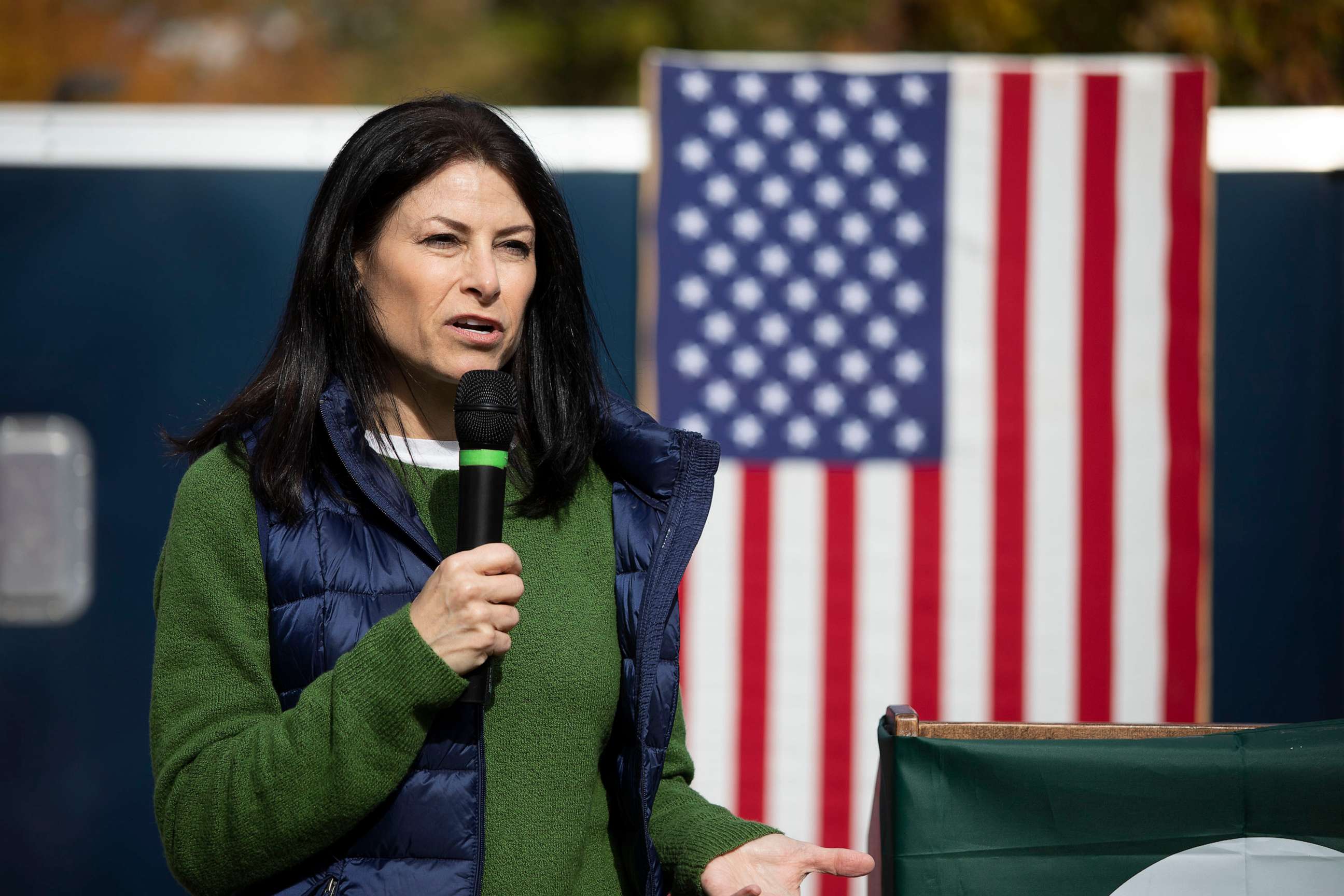 PHOTO: Michigan Attorney General Dana Nessel speaks at a campaign rally held by U.S. Rep. Elissa Slotkin designed to get Michigan State University students, faculty and staff out to the polls, Oct. 16, 2022, in East Lansing, Mich.