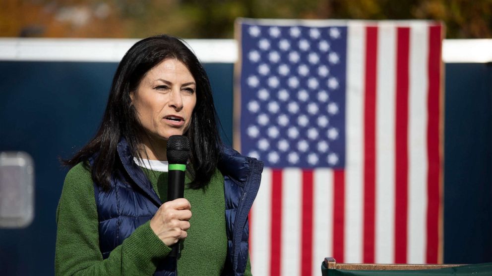 PHOTO: Michigan Attorney General Dana Nessel speaks at a campaign rally held by U.S. Rep. Elissa Slotkin designed to get Michigan State University students, faculty and staff out to the polls, Oct. 16, 2022, in East Lansing, Mich.