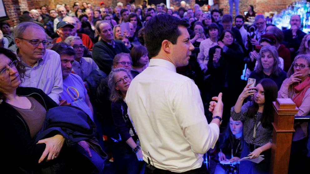 South Bend Mayor Pete Buttigieg speaks during a campaign stop at Portsmouth Gas Light in Portsmouth, N.H., March 8, 2019.