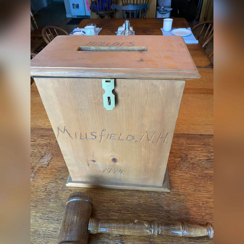 PHOTO: The ballot box that is used for elections in Millsfield, N.H. has the year 1774 carved into it.