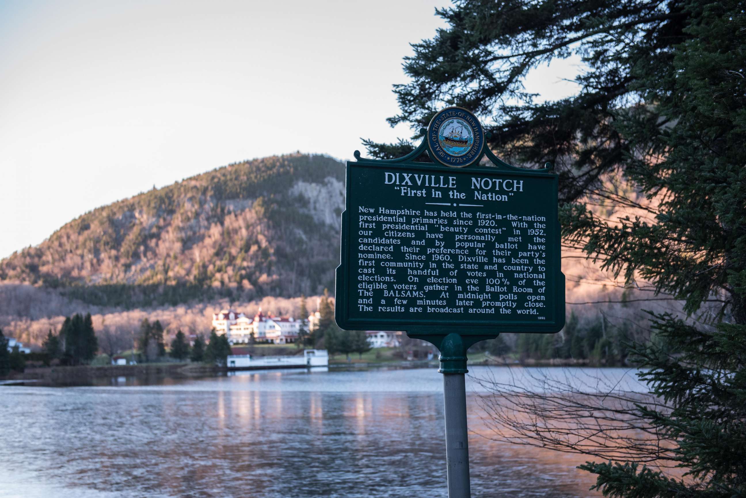PHOTO: A sign for the village of Dixville Notch in New Hampshire is pictured on Nov. 7, 2016.