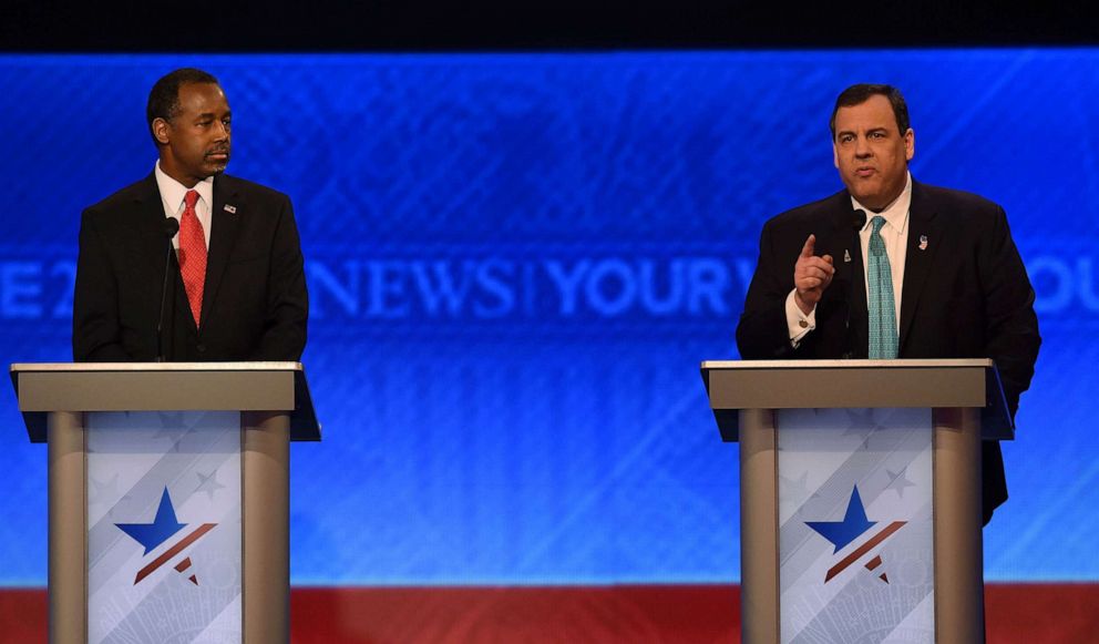 PHOTO: FILE - Chris Christie, left, participate in the Republican Presidential Candidates Debate, Feb. 6, 2016 at St. Anselm's College Institute of Politics in Manchester, New Hampshire.