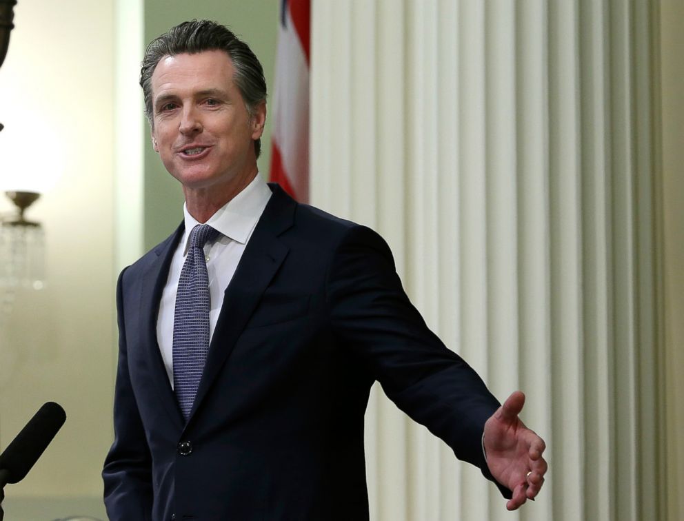 PHOTO: California Gov. Gavin Newsom delivers his first state of the state address to a joint session of the legislature at the California State Capitol, Feb. 12, 2019, in Sacramento, Calif. 