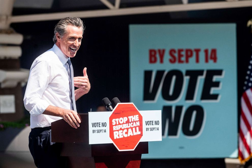 California Gov. Gavin Newsom speaks against the recall election during a rally on Sept. 8, 2021, in San Leandro, California.