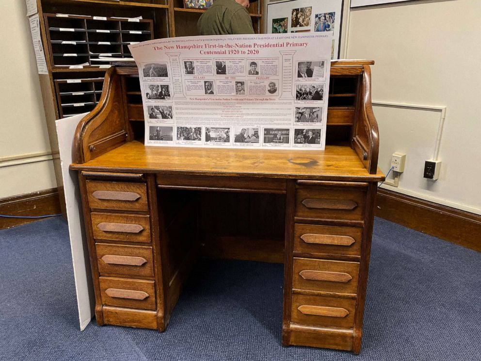 PHOTO: Candidates will sign the paperwork to get on the ballot for the New Hampshire primary at this desk, which belonged to Stephen A. Bullock, the author of original legislation to establish primary.